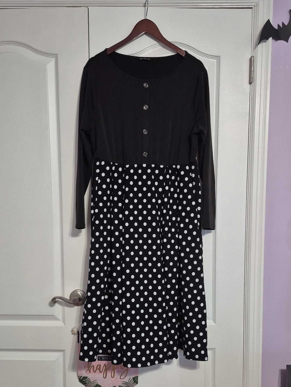 BLOOMCHIC Black & White Polka Dot Dress with Button Front